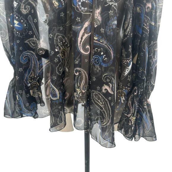Zadig & Voltaire Top Talisa Print Blouse In Noir Sheer Paisley Black Size Small - Picture 10 of 13